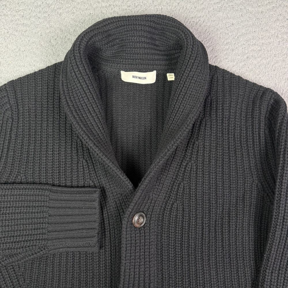 Buck Mason Herdsman Shawl Collar Cardigan Mens Large Black Wool Cashmere Sweater - Picture 2 of 9